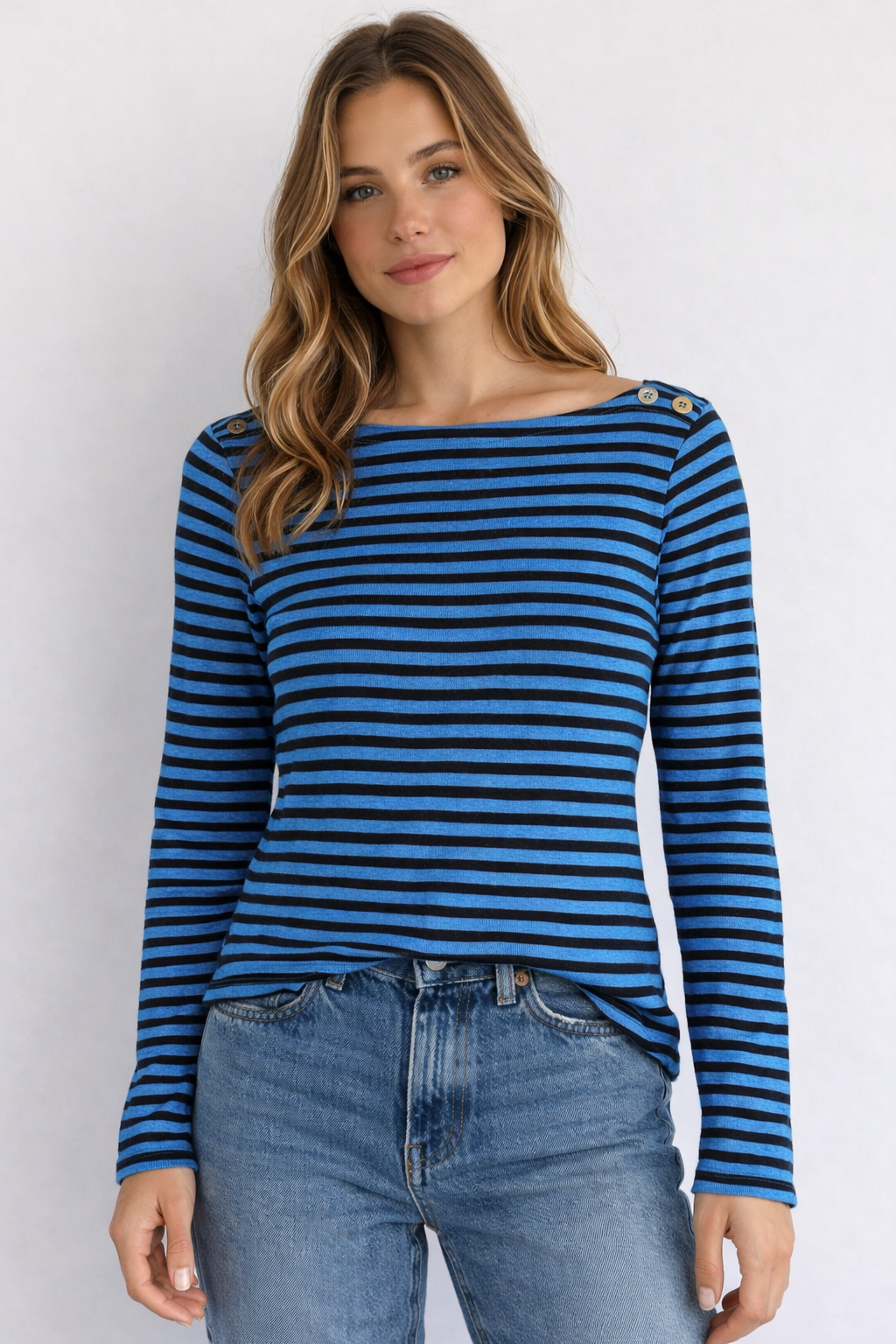 MAGLIONE LAUREN RALPH LAUREN A RIGHE BLU E NERE CON BOTTONI SULLE SPALLE