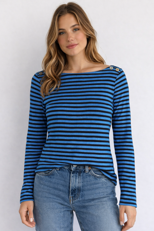 MAGLIONE LAUREN RALPH LAUREN A RIGHE BLU E NERE CON BOTTONI SULLE SPALLE