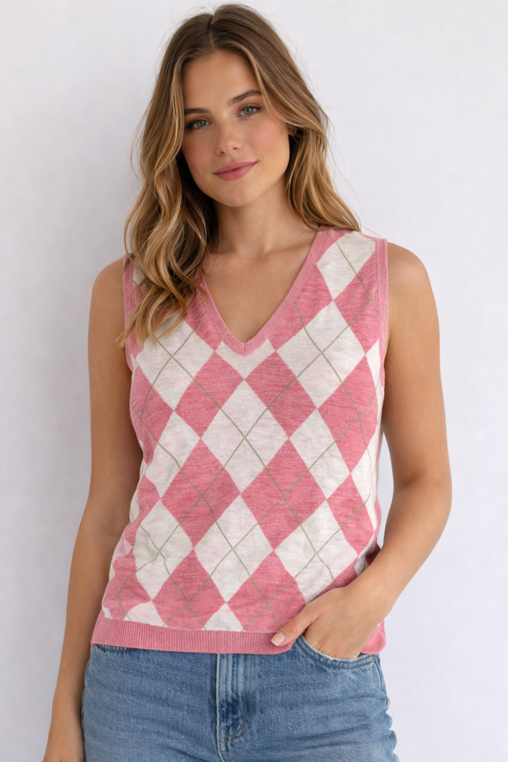 GILET TOMMY HILFIGER ROSA A ROMBI ARGYLE