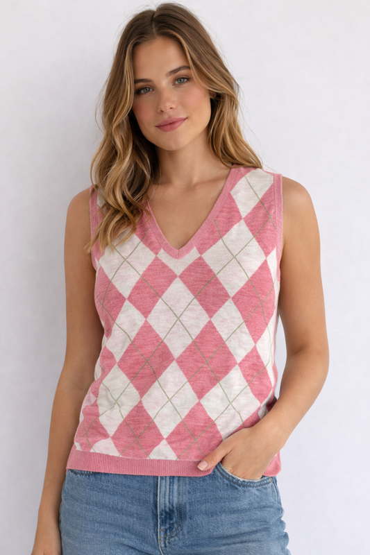GILET TOMMY HILFIGER ROSA A ROMBI ARGYLE