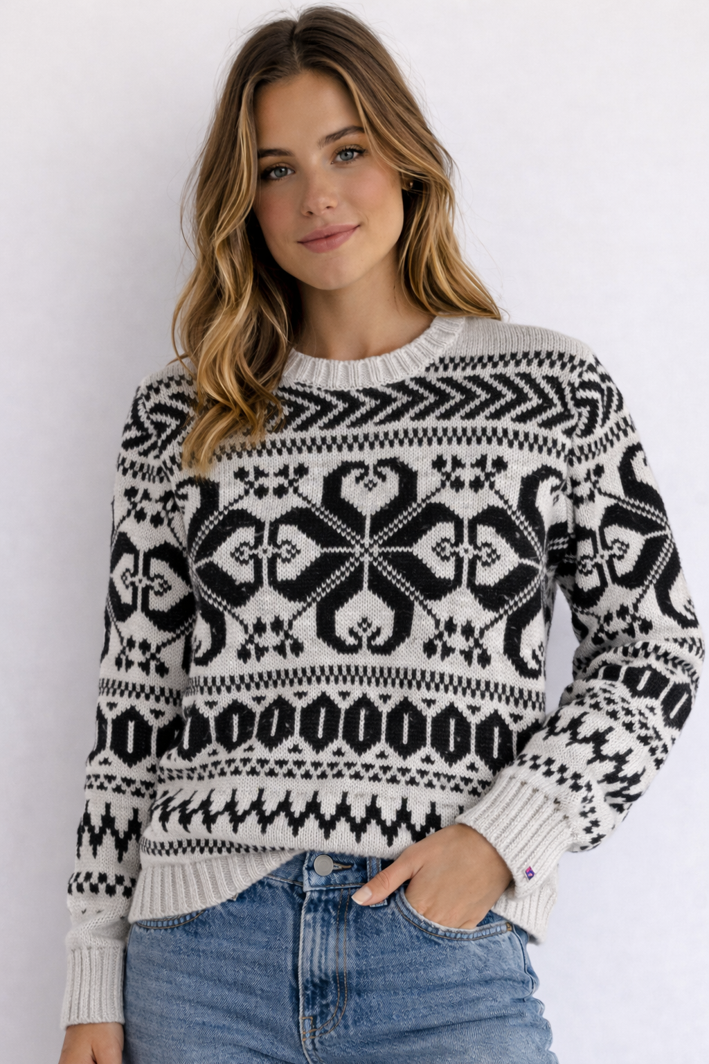 MAGLIONE LAUREN RALPH LAUREN FANTASIA NORDIC BIANCO E NERO