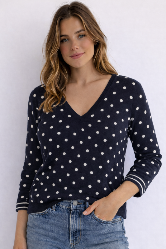 MAGLIONE TOMMY HILFIGER BLU A POIS CON SCOLLO A V