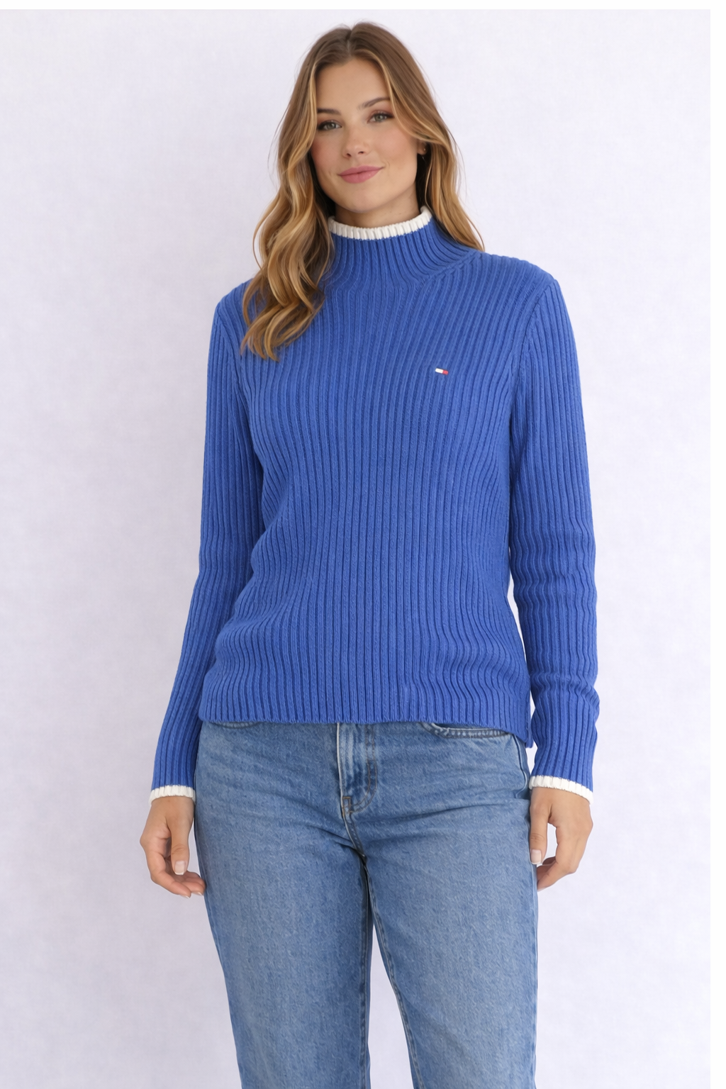 MAGLIONCINO TOMMY HILFIGER BLU A COSTE CON COLLO ALTO