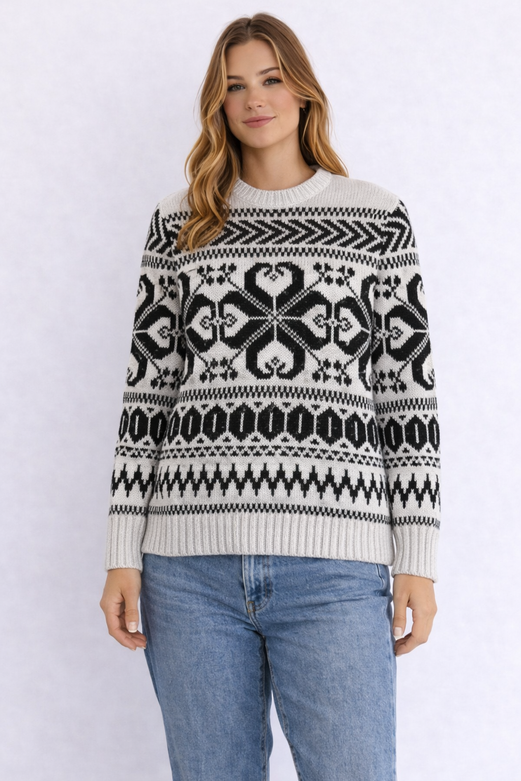 MAGLIONE LAUREN RALPH LAUREN FANTASIA NORDIC BIANCO E NERO