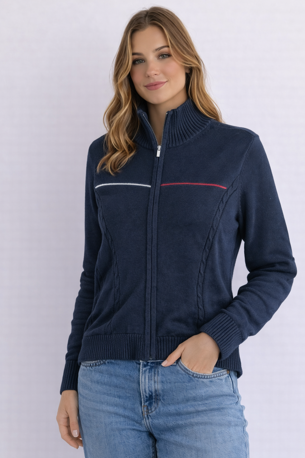 MAGLIONE TOMMY HILFIGER BLU CON ZIP E DETTAGLI A CONTRASTO