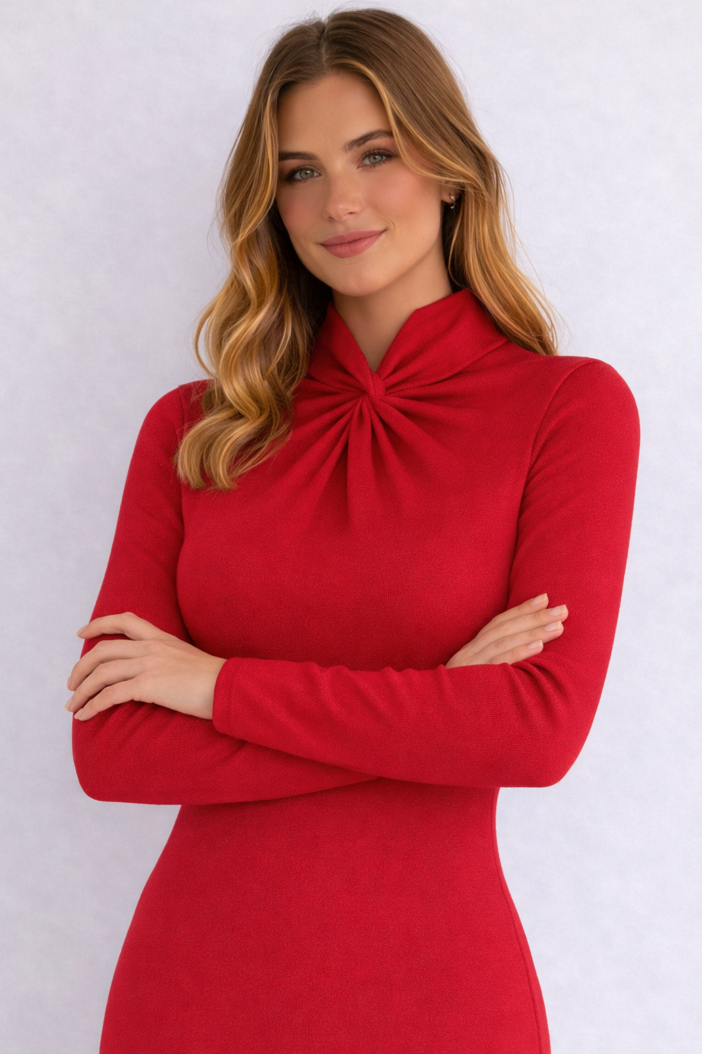 ABITO LAUREN RALPH LAUREN ROSSO CON DRAPPEGGIO E FIOCCO