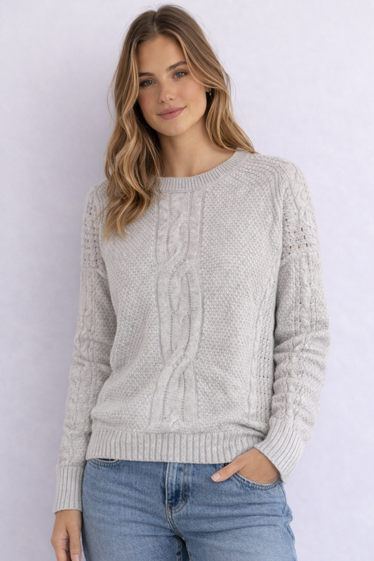 MAGLIONE TOMMY HILFIGER GRIGIO A TRECCE E TRAMA LAVORATA