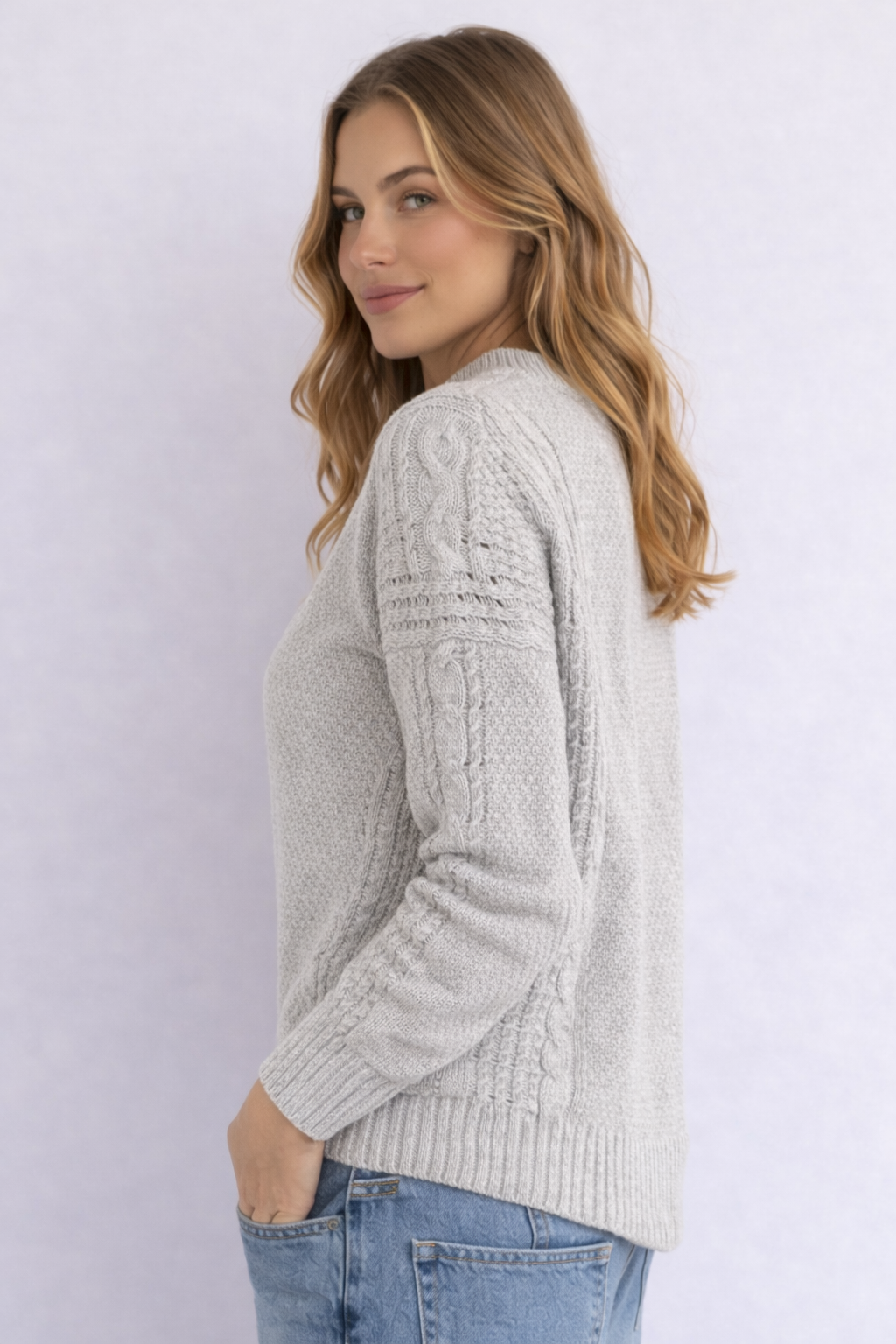 MAGLIONE TOMMY HILFIGER GRIGIO A TRECCE E TRAMA LAVORATA