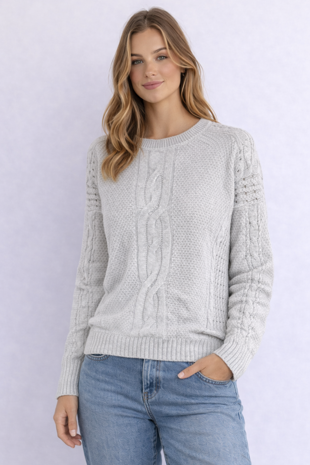 MAGLIONE TOMMY HILFIGER GRIGIO A TRECCE E TRAMA LAVORATA