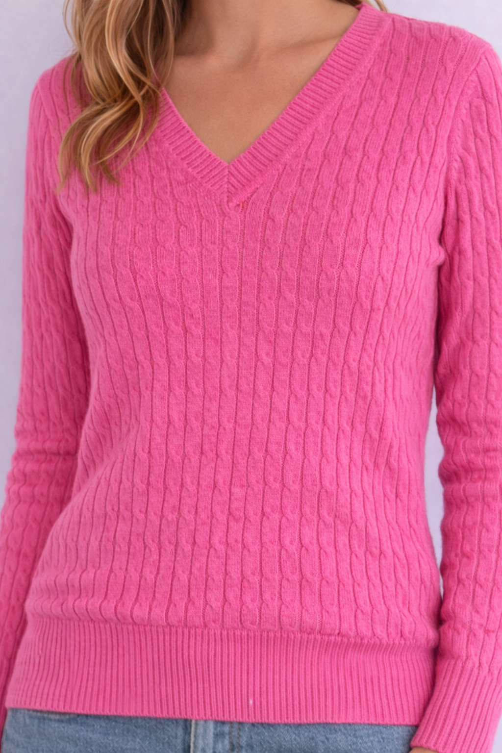 MAGLIONE TOMMY HILFIGER ROSA A TRECCE CON SCOLLO A V
