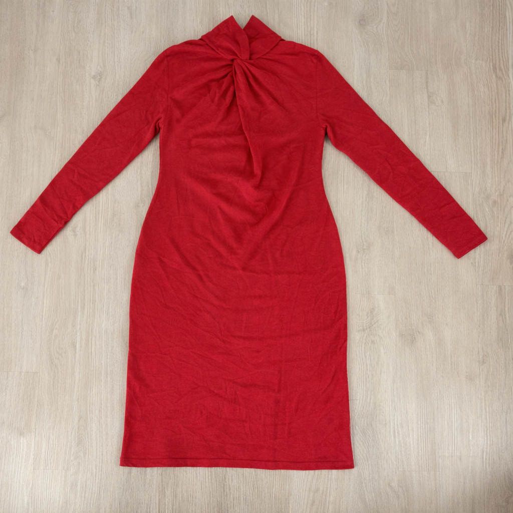 ABITO LAUREN RALPH LAUREN ROSSO CON DRAPPEGGIO E FIOCCO
