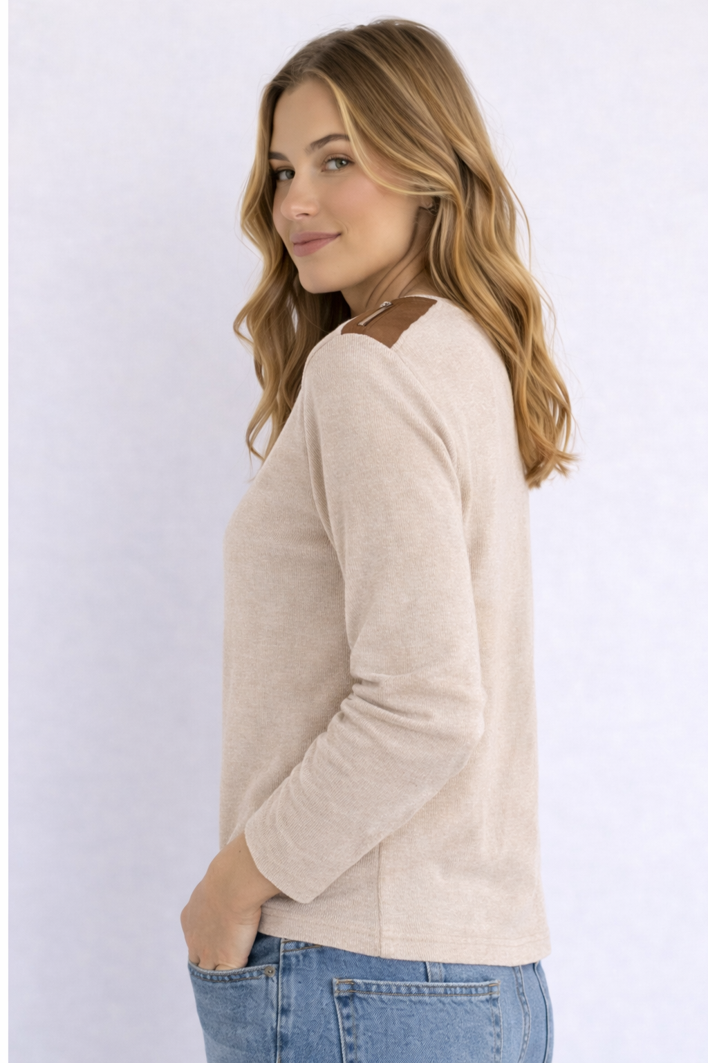 MAGLIONE LAUREN RALPH LAUREN BEIGE CON DETTAGLI ZIP SULLE SPALLE