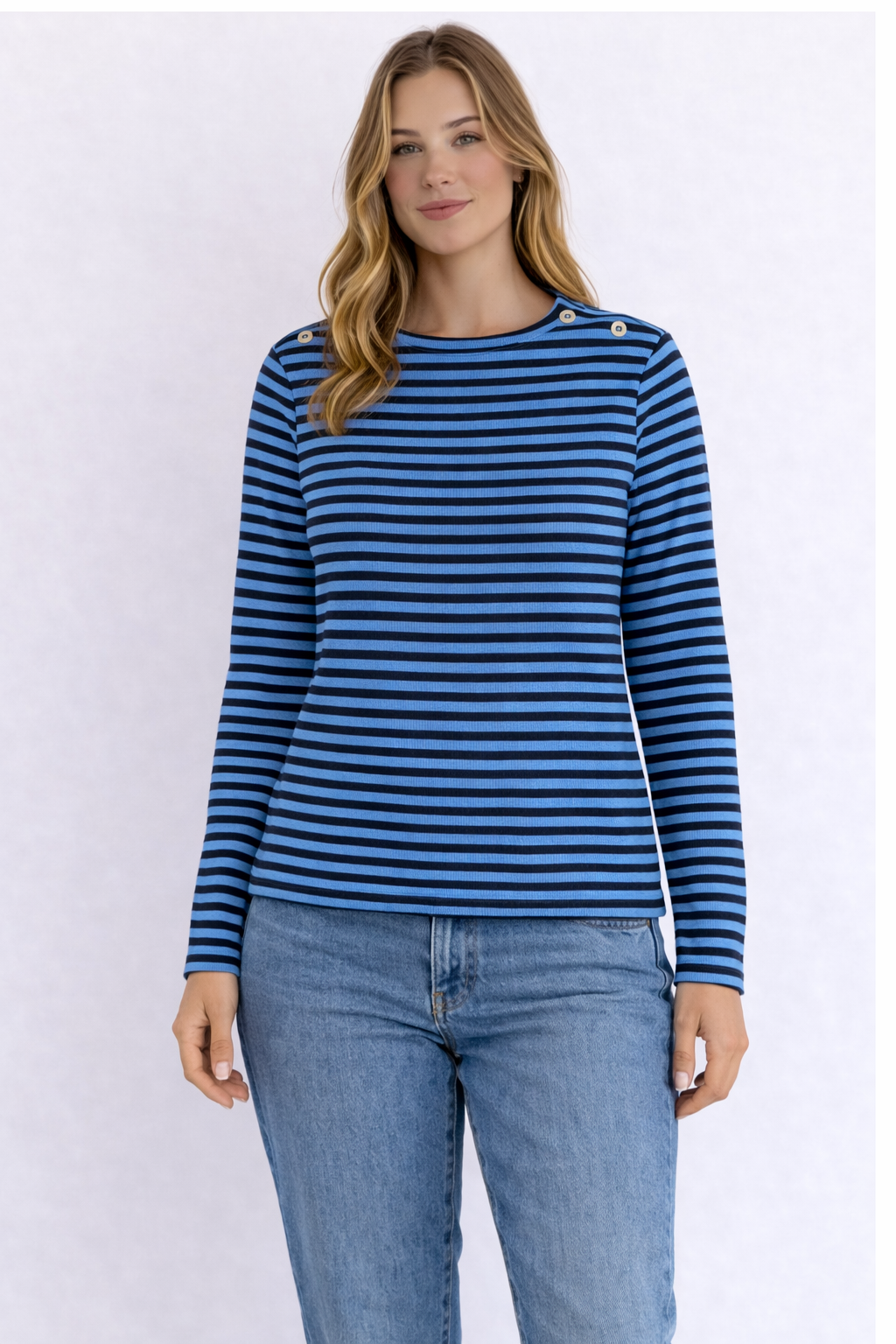 MAGLIONE LAUREN RALPH LAUREN A RIGHE BLU E NERE CON BOTTONI SULLE SPALLE