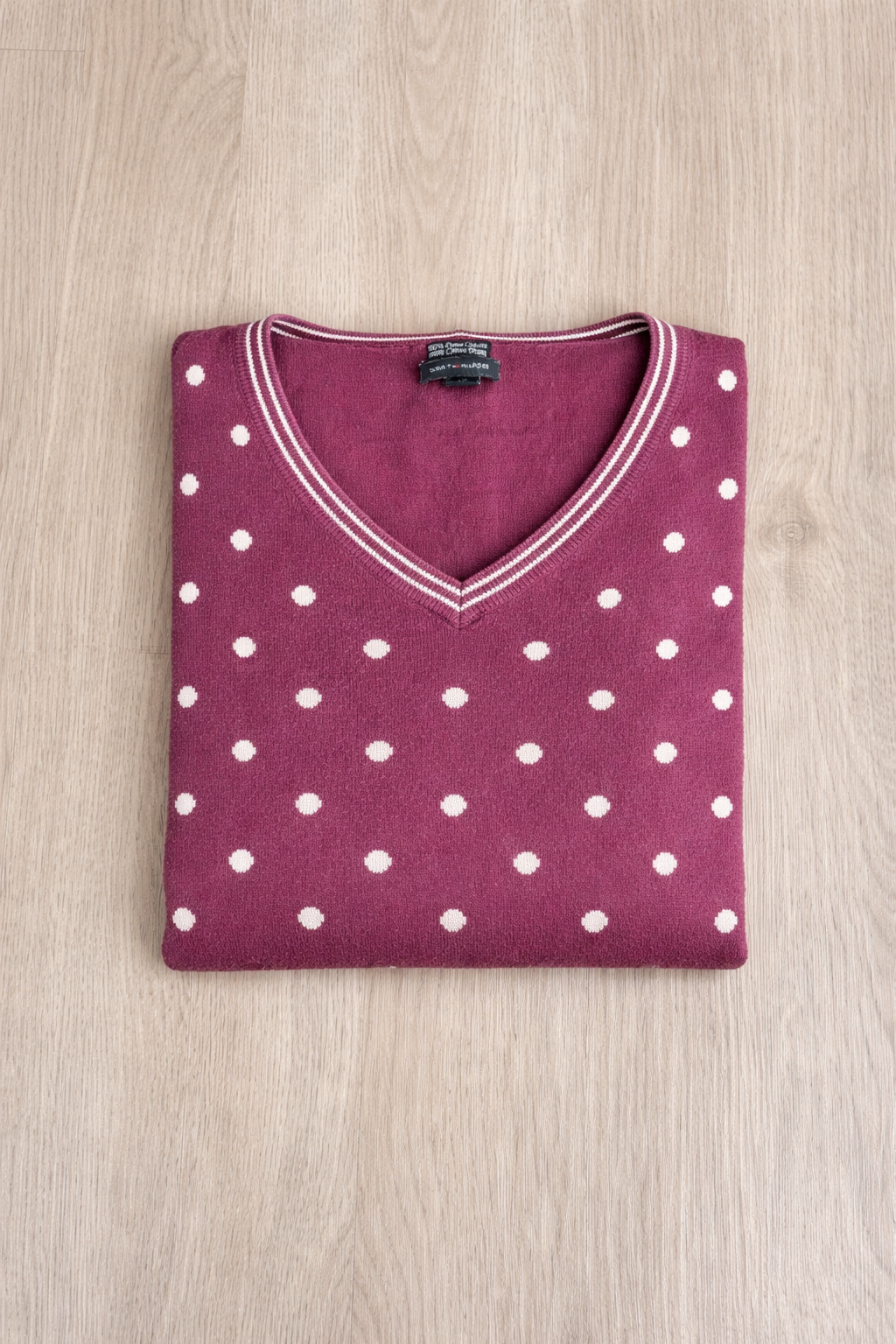 MAGLIONE TOMMY HILFIGER BORDEAUX A POIS CON SCOLLO A V