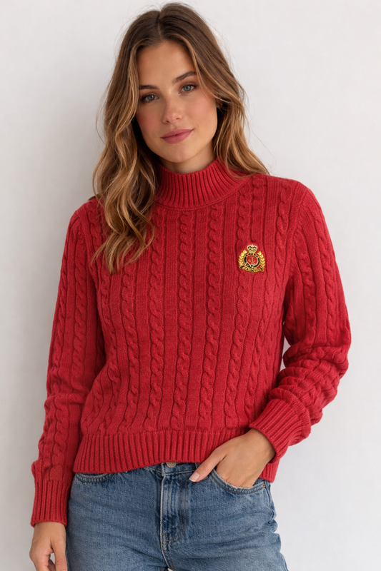 MAGLIONE RALPH LAUREN ROSSO A TRECCE CON STEMMA