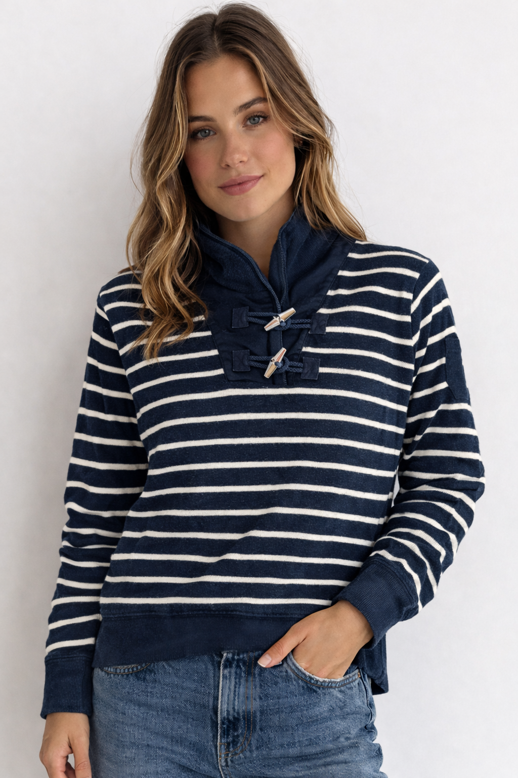 MAGLIONE LAUREN RALPH LAUREN BLU A RIGHE CON CHIUSURA TOGGLE