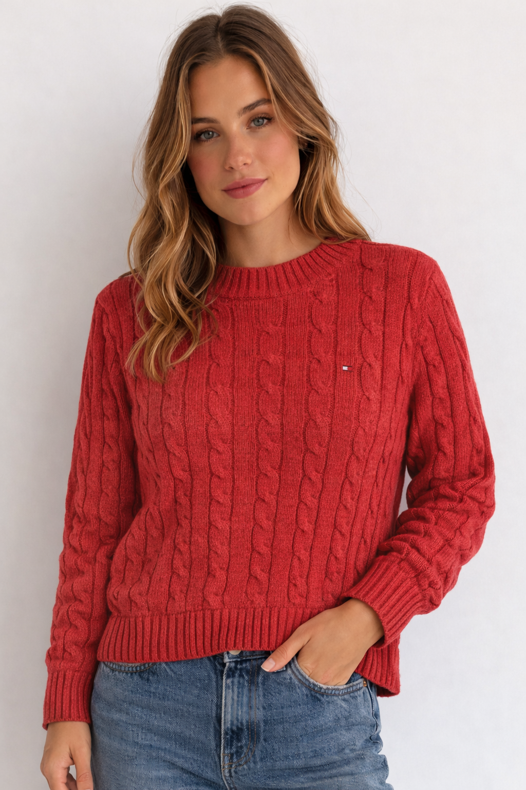 MAGLIONE TOMMY HILFIGER ROSSO A TRECCE
