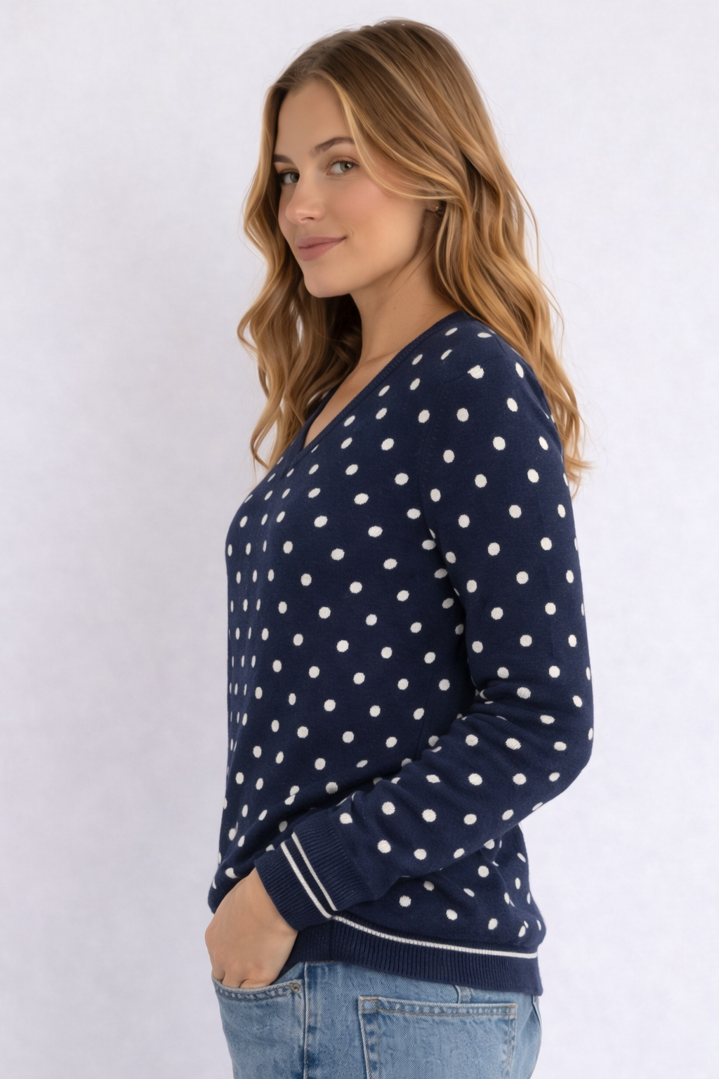 MAGLIONE TOMMY HILFIGER BLU A POIS CON SCOLLO A V