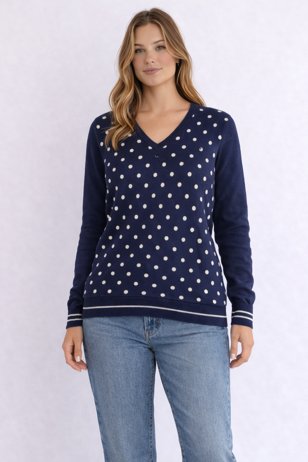 MAGLIONE TOMMY HILFIGER BLU A POIS CON SCOLLO A V