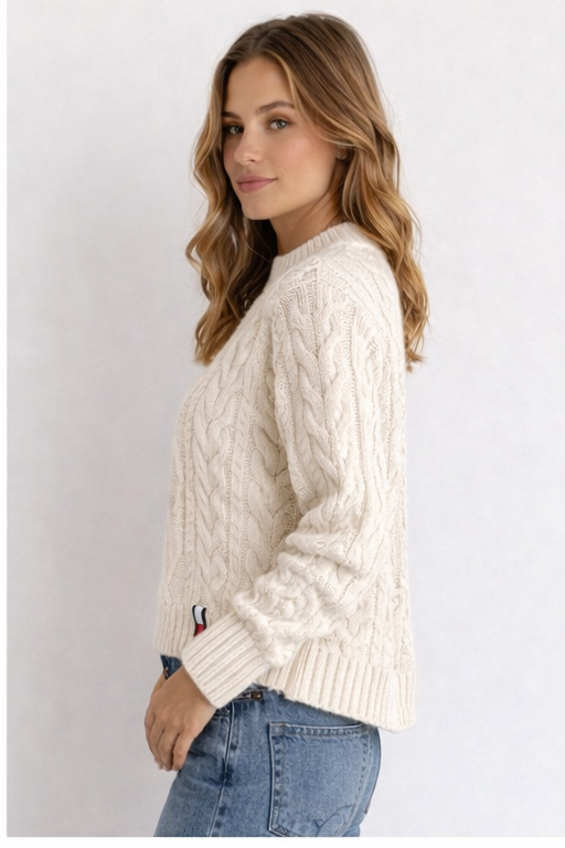 MAGLIONE TOMMY HILFIGER PANNA CROPPED A TRECCE
