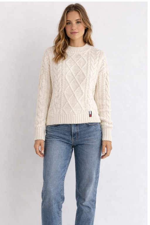 MAGLIONE TOMMY HILFIGER PANNA CROPPED A TRECCE