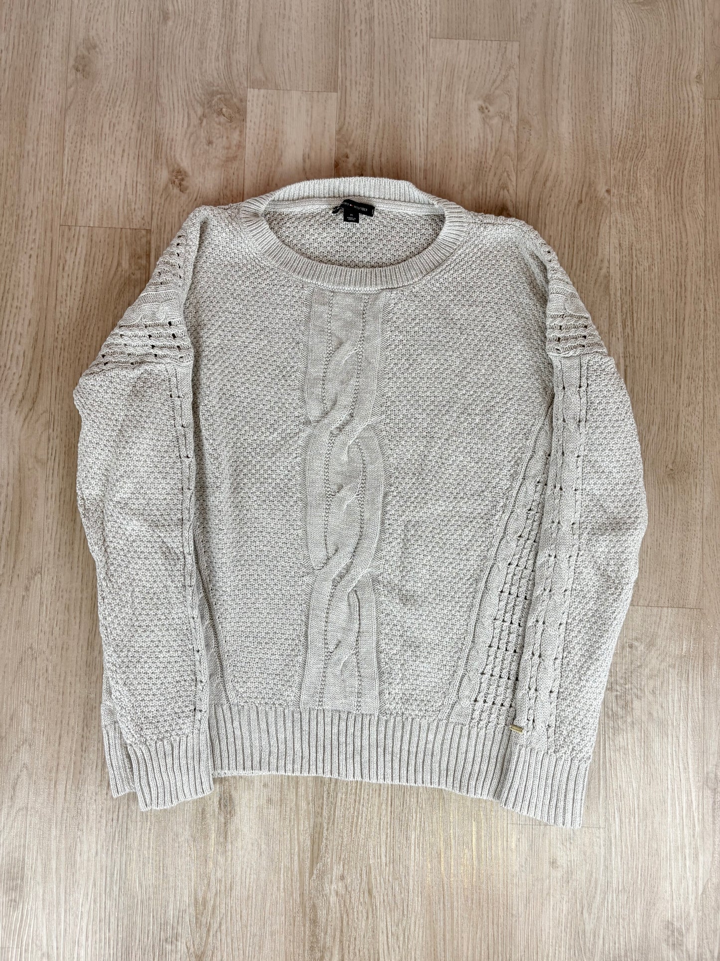 MAGLIONE TOMMY HILFIGER GRIGIO A TRECCE E TRAMA LAVORATA