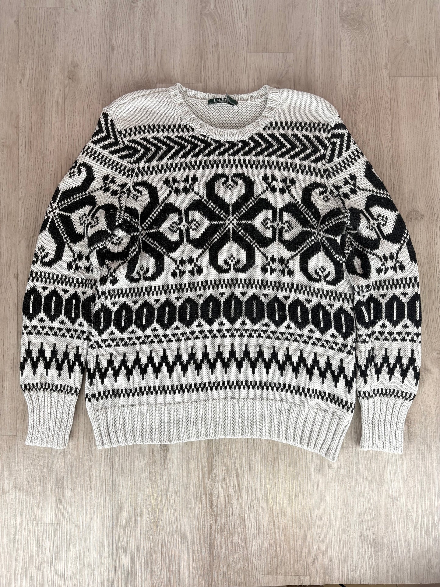 MAGLIONE LAUREN RALPH LAUREN FANTASIA NORDIC BIANCO E NERO