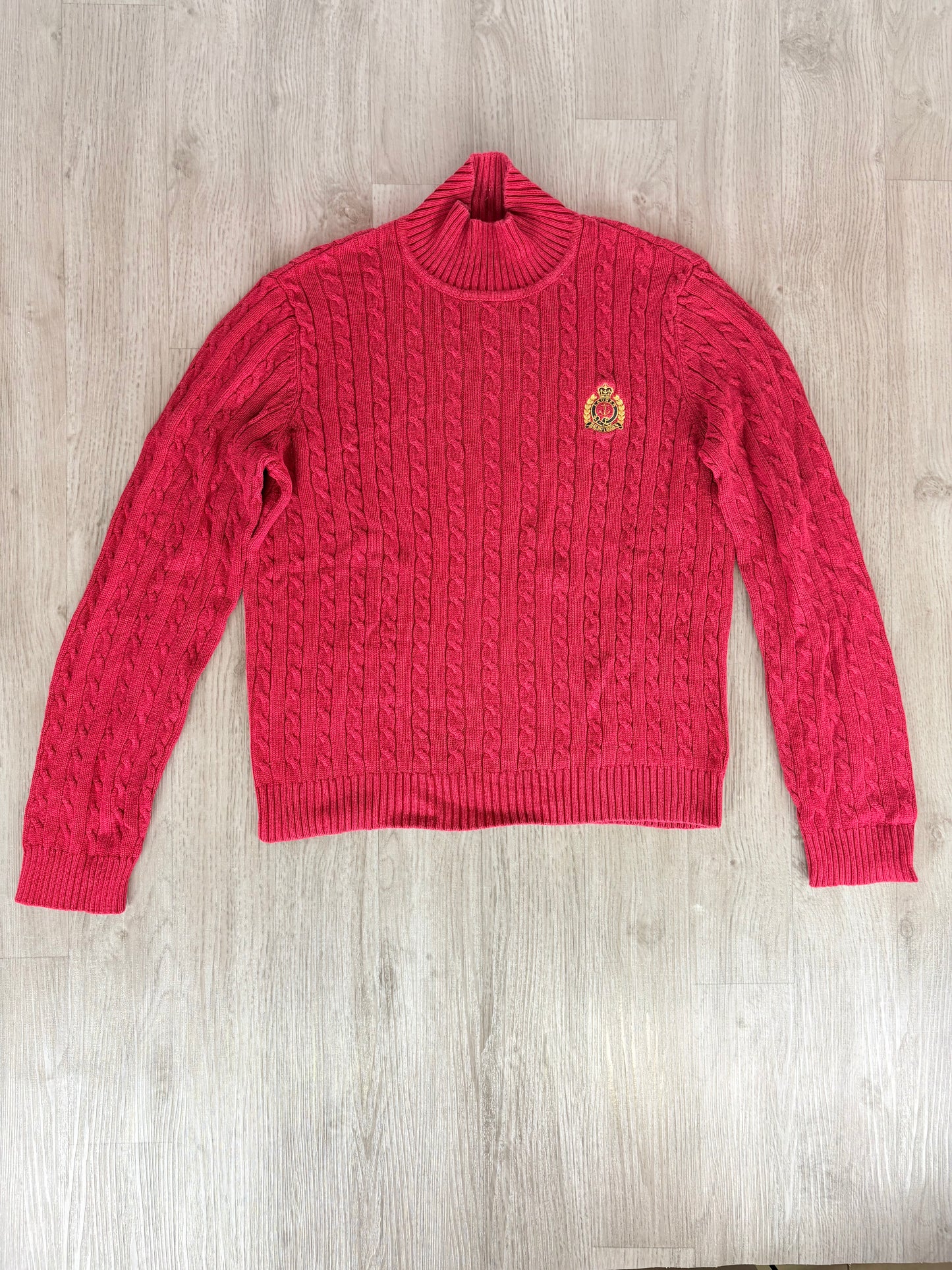 MAGLIONE RALPH LAUREN ROSSO A TRECCE CON STEMMA