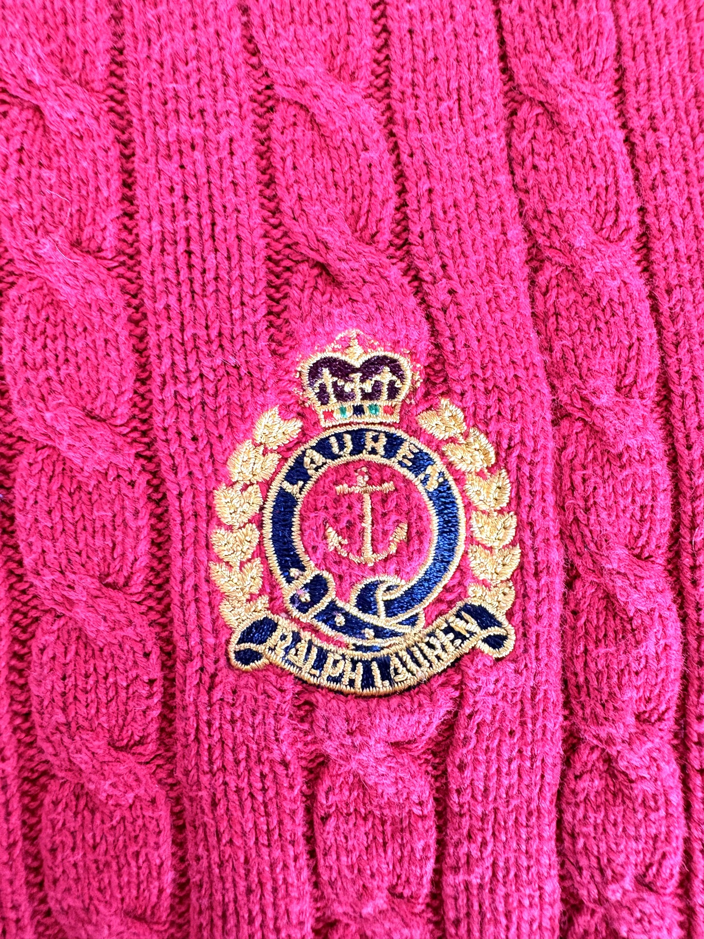 MAGLIONE RALPH LAUREN ROSSO A TRECCE CON STEMMA