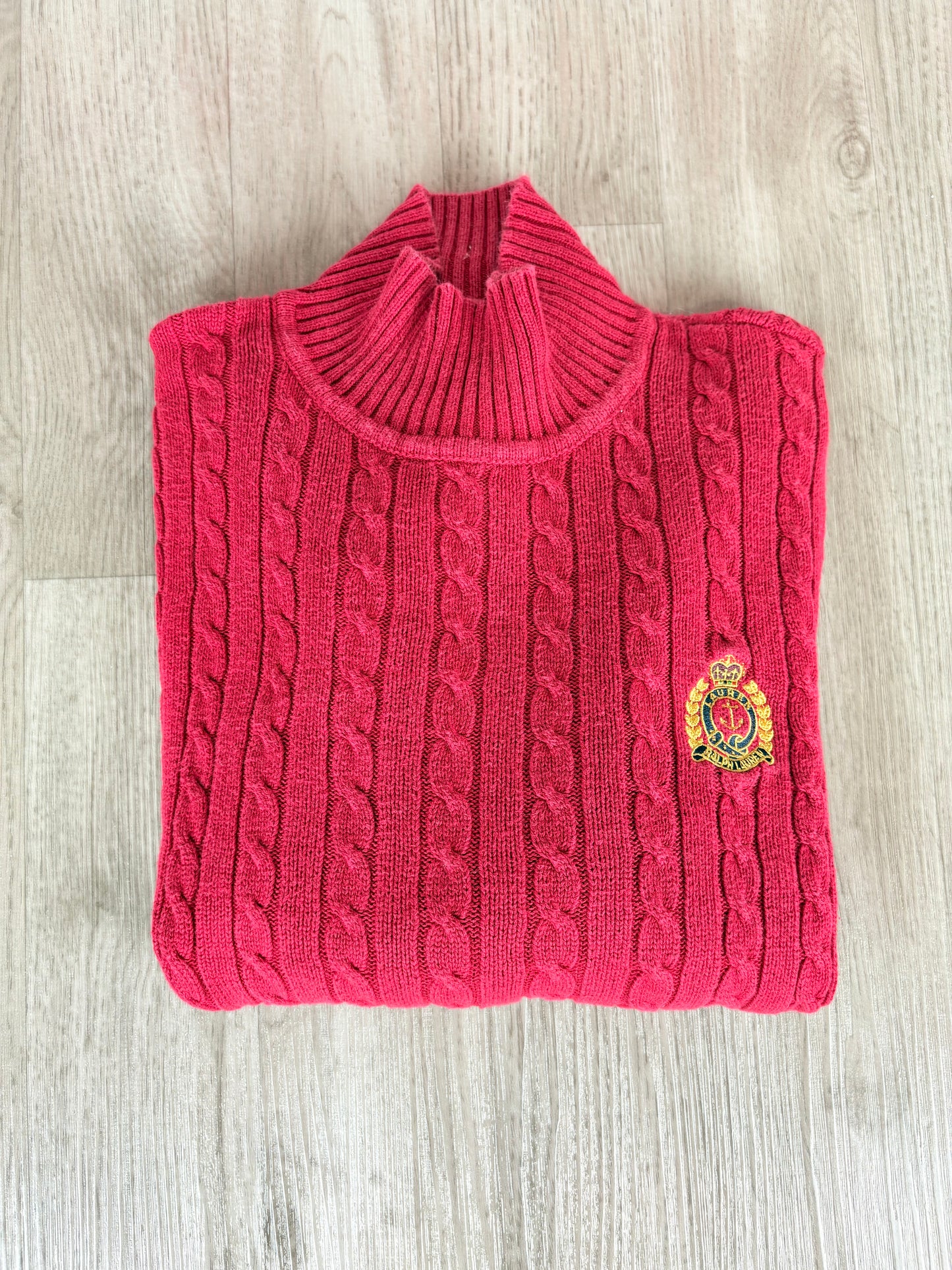 MAGLIONE RALPH LAUREN ROSSO A TRECCE CON STEMMA