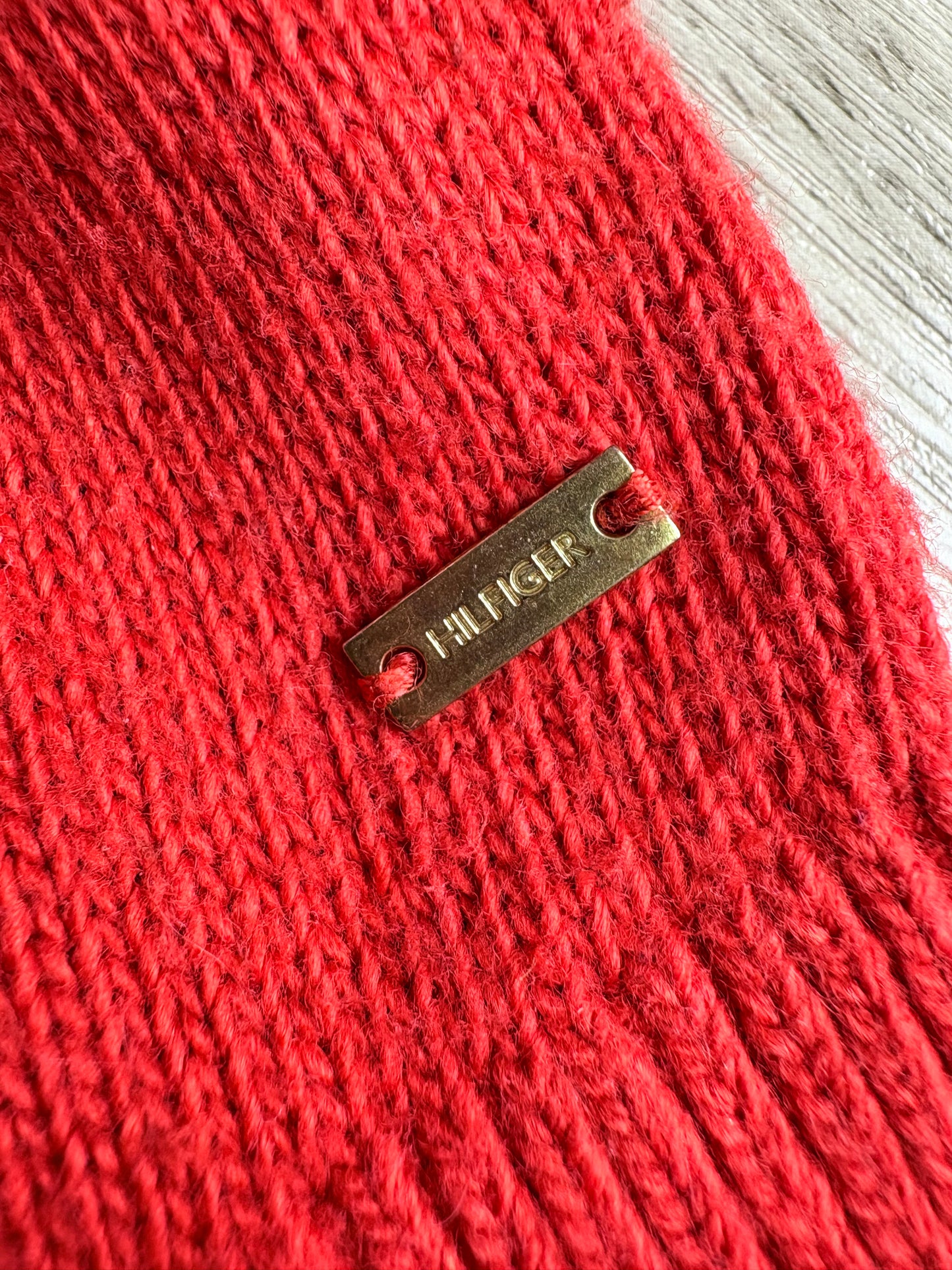 MAGLIONE TOMMY HILFIGER ROSSO CORALLO CON TRAMA TESTURIZZATA