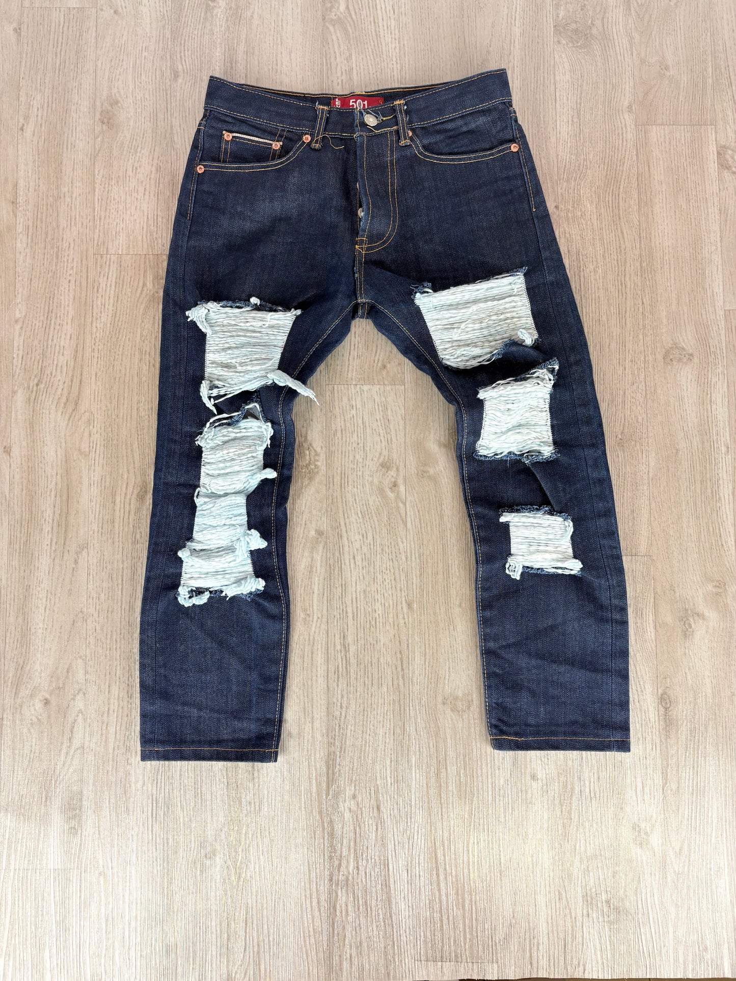 LEVI’S 501 BIG E DISTRESSED JEANS DENIM SCURO W29 L32