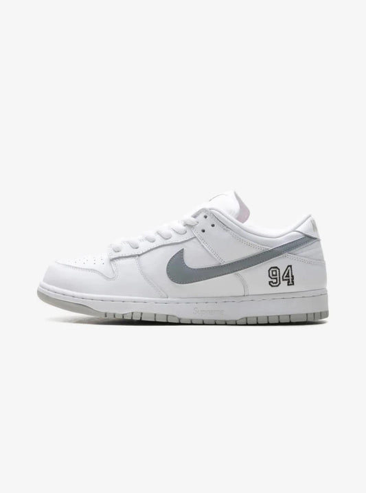 NIKE SB DUNK LOW SUPREME 94 WHITE METALLIC SILVER