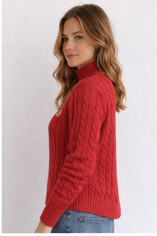 MAGLIONE RALPH LAUREN ROSSO A TRECCE CON STEMMA