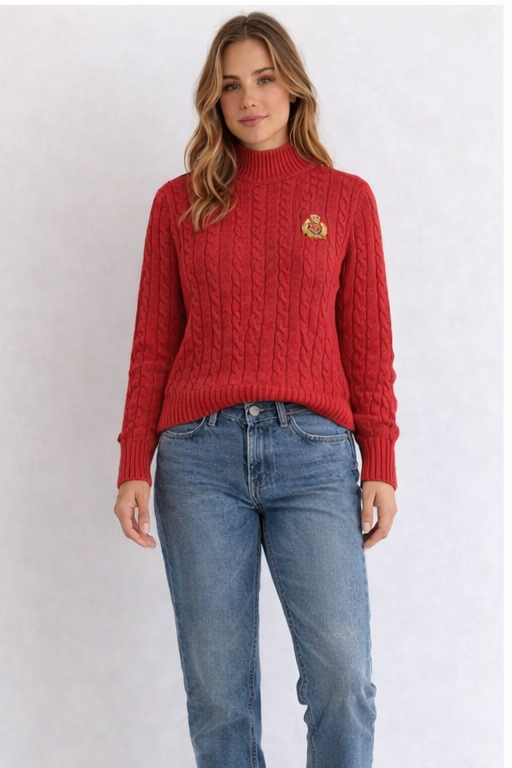 MAGLIONE RALPH LAUREN ROSSO A TRECCE CON STEMMA
