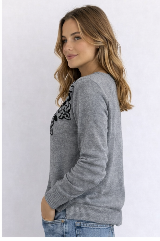 MAGLIONE TOMMY HILFIGER GRIGIO CON RICAMO FLOREALE