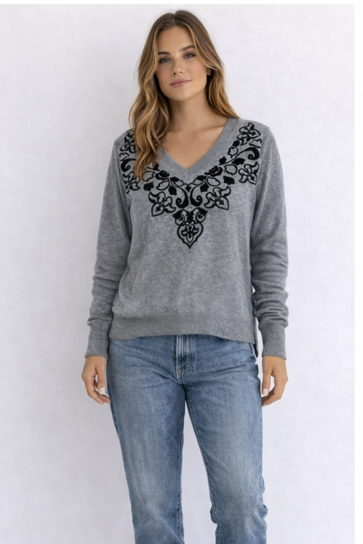 MAGLIONE TOMMY HILFIGER GRIGIO CON RICAMO FLOREALE